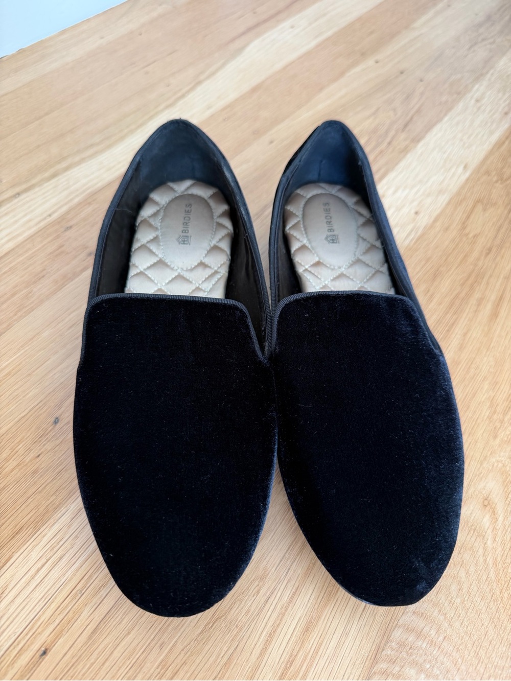 Birdies Black Velvet Slip-On Loafers